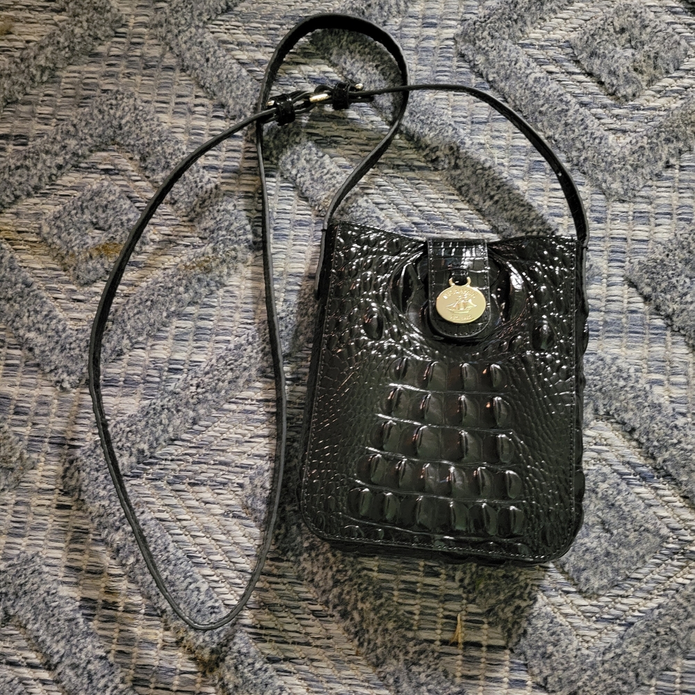 Firm Price Drop......Brahmin Black Crossbody Bag with Crocodile Embossed Leather